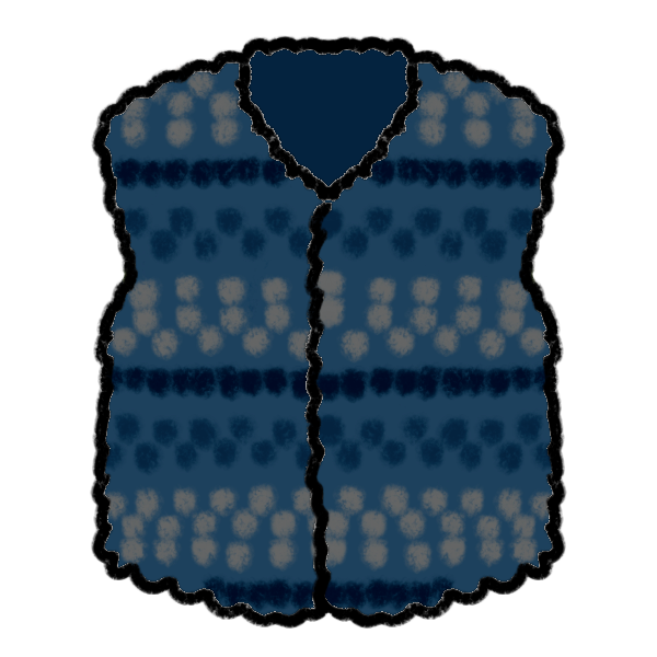  a bumpy crocheted blue vest with lighter and darker blue repeating lines and patterns